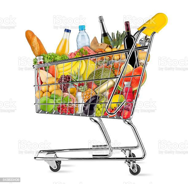 isolated-shopping-cart-filled-with-food-picture-id543833406?s=612x612